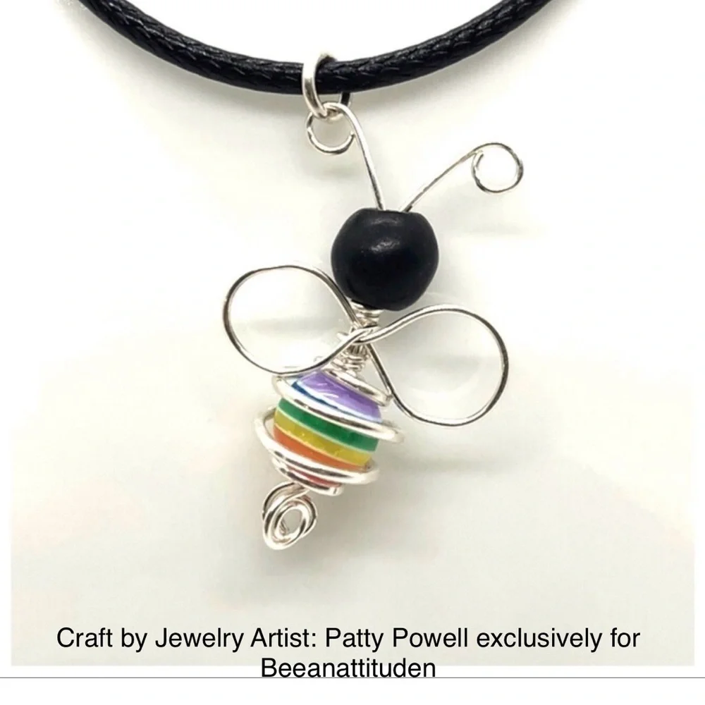 Sterling Silver wrapped Rainbow and Howlite Bead Pendant, Bee Supportive - Picture 4 of 7